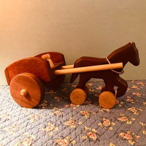Wooden Folk Art - Horse Pulling Milk Cart - Really Nice!